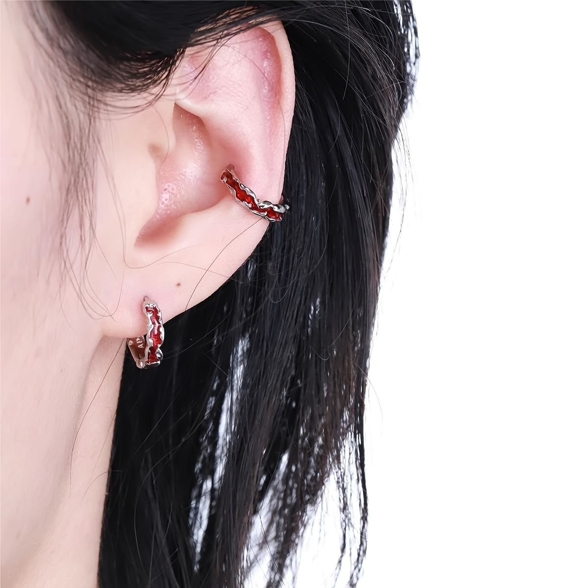 Gothic Punk Earrings Red K Plated Alloy Copper Ear Posts